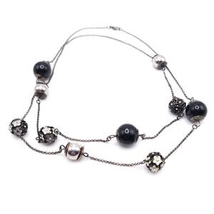 Y2K Gunmetal Station Necklace Black